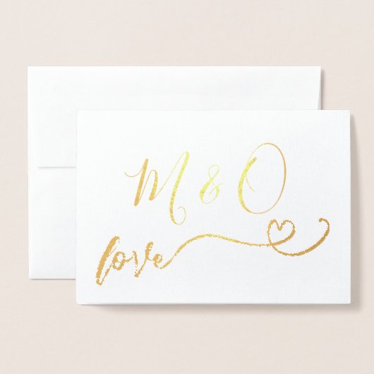 Carte Dorée Simple Gold Heart Monogram Love (Devant avec enveloppe)