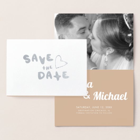 Carte Dorée Simple Hearts Écriture Manuscrite Save the Date (Affichage)