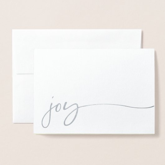 Carte Dorée Simple Joie Photo Argent Script Christmas Foil Car (Devant avec enveloppe)