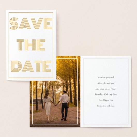 Carte Dorée Simple Photo Faire Part de Date (Affichage)