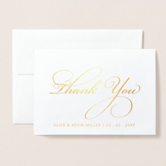Carte Dorée Simple Script Calligraphie Mariage photo Merci (Devant avec enveloppe)