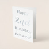 Carte Dorée Simple Silver Foil 2e anniversaire + Nom personnal (Devant)