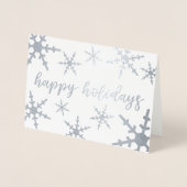 Carte Dorée Snowflakes Silver Joyeux Script de vacances (Devant)