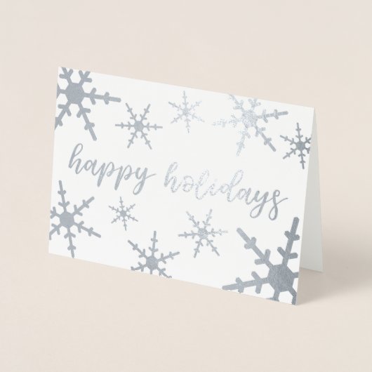 Carte Dorée Snowflakes Silver Joyeux Script de vacances (Devant)