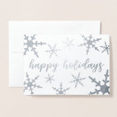 Carte Dorée Snowflakes Silver Joyeux Script de vacances (Devant avec enveloppe)