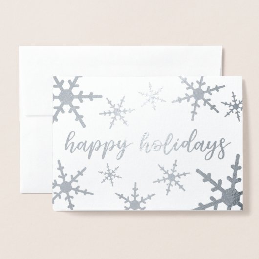 Carte Dorée Snowflakes Silver Joyeux Script de vacances (Devant avec enveloppe)