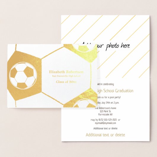Carte Dorée Soccer athlete graduation party gold (Affichage)