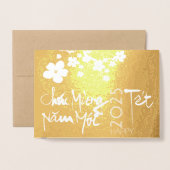 Carte Dorée Spring Blosson Bamboo Happy Vietnamese Tet Luxe (Devant avec enveloppe)
