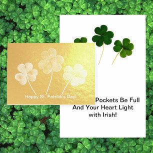 Carte Dorée St. Patrick's Day Trois feuilles Clovers Holiday