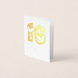 Carte Dorée Sweet 16 Anniversaire Cute Hearts Typographie