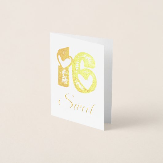 Carte Dorée Sweet 16 Anniversaire Cute Hearts Typographie (Devant)