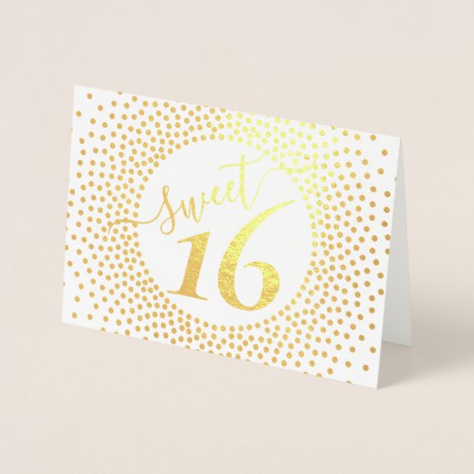 Carte Dorée Sweet 16e anniversaire Glittery Confetti Script Or (Devant)