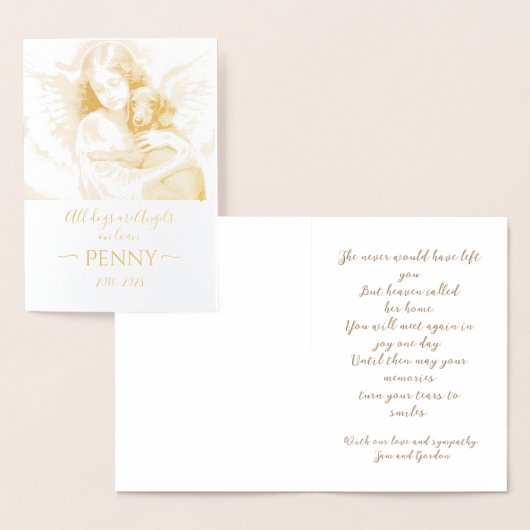 Carte Dorée Sympathie de l'ange pour la perte de Dachshund (Affichage)