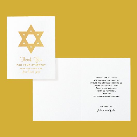 Carte Dorée Sympathie juive Merci Gold Foil Star de David