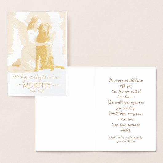 Carte Dorée Sympathie pour la perte de Labrador Retriever Ange (Affichage)