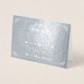 Carte Dorée Tandem Bicyclette Typographie Photo Mariage Merci (Devant)