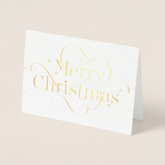 Carte Dorée Texte de Noël Joyeux à la main avec des fleurs (Devant)