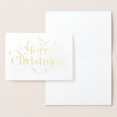 Carte Dorée Texte de Noël Joyeux à la main avec des fleurs (Affichage)
