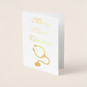 Carte Dorée Thème infirmière stéthoscope Noël (Devant)