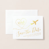 Carte Dorée Thème Voyage Avion Monogramme Logo Enregistrer la  (Devant avec enveloppe)