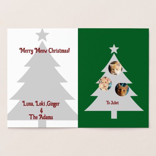 Carte Dorée Three Cats Photos, Personalized Christmas (Intérieur)