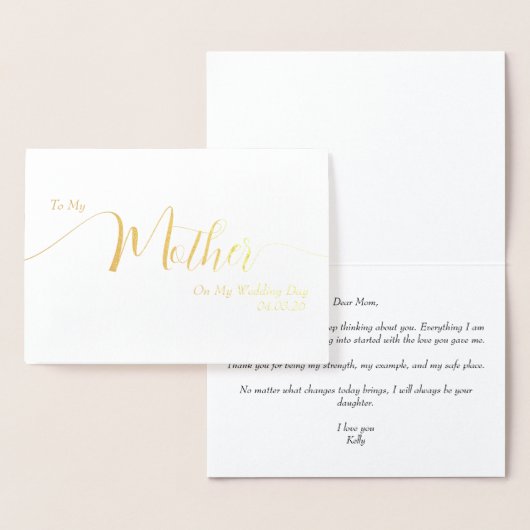Carte Dorée To My Mother on My Wedding Day Elegant Script (Affichage)