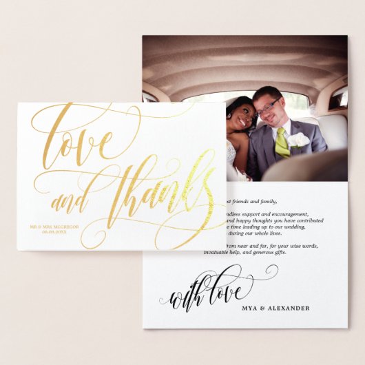 Carte Dorée Tourbillonnant Love & Merci Photo Mariage (Affichage)