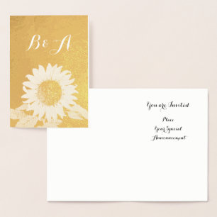 CARTE DORÉE TOURNESOL D'OR MARIAGE D'ÉTÉ RUSTIQUE MONOGRAMME