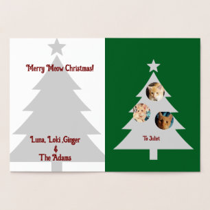 Carte Dorée Trois chats photos, Noël personnalisé