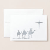 Carte Dorée Trois hommes sages avec l'étoile de Noël Argent (Devant avec enveloppe)