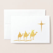 Carte Dorée Trois hommes sages avec l'étoile de Noël Or (Devant avec enveloppe)