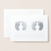 Carte Dorée Twins Nouveaux bébés Argent (Devant avec enveloppe)