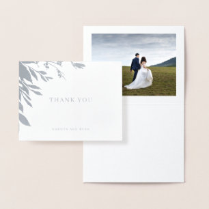 Carte Dorée Typographie classique Mariage Photo Merci Argent