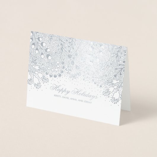 Carte Dorée Vacances d'hiver Argent et Gris Voeux de famille (Devant)