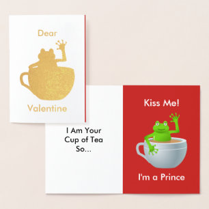 Carte Dorée Valentine Kiss Me Je suis une Grenouille Prince à