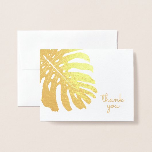 Carte Dorée Végétation tropicale Hawaii Monstera Merci feuille (Devant avec enveloppe)