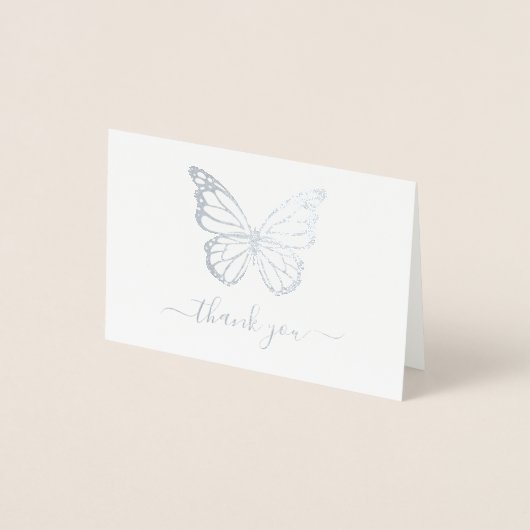 Carte Dorée Véritable Argent Papillon Mariage photo Merci (Devant)