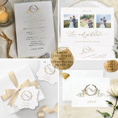 Carte Dorée Véritable Foil Elegant Monogramme Code QR RSVP Onl