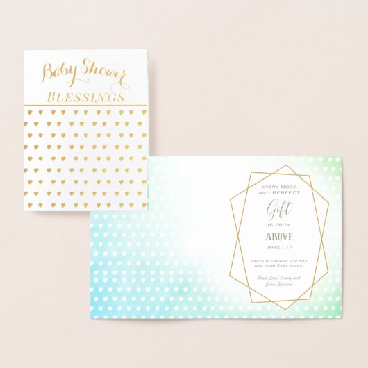 Carte Dorée Véritable Gold Foil Hearts Baby showers Bénédictio (Affichage)
