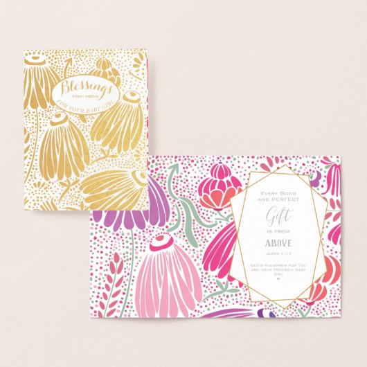 Carte Dorée Véritable huile d'or Baby shower Floral Bénédictio (Affichage)