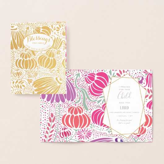 Carte Dorée Véritable huile d'or Baby shower Floral Bénédictio (Affichage)