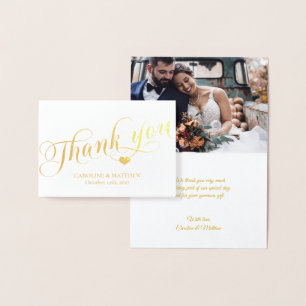 Carte Dorée VÉRITABLE Mariage de MERCI d'or avec photo Foil