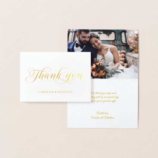 Carte Dorée VÉRITABLE Mariage de MERCI d'or | avec photo Foil (Affichage)