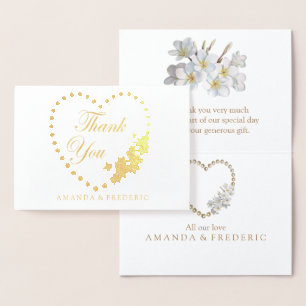 Carte Dorée VÉRITABLE Mariage MERCI à huile et perles d'or
