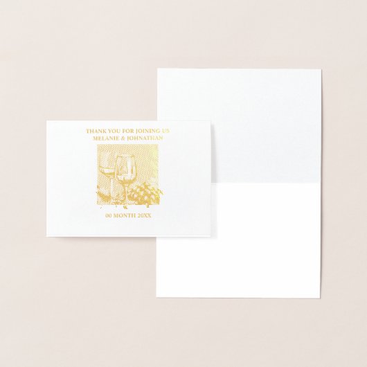 Carte Dorée Verres de vin d'or raisins élégant vignoble (Affichage)