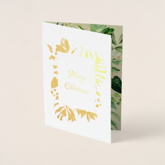 Carte Dorée Vert de Noël tropical avec Feuilles de palmier d'o (Devant)