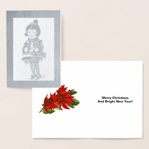 Carte Dorée Vintage Christmas Girl Holding Holiday Bell, ZSSPG