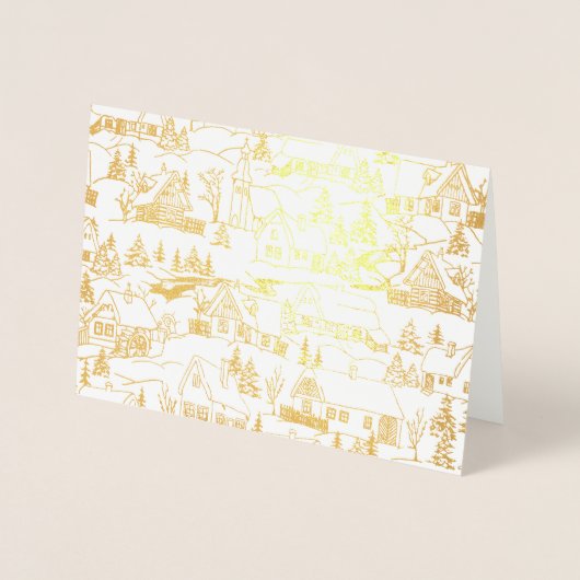 Carte Dorée Vintage Christmas Holiday Village (Devant)