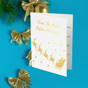 Carte Dorée Vintage Gold Père Noël Reindeer
