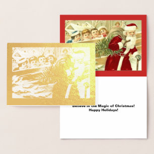 Carte Dorée Vintage Kids Watching Père Noël, ZSSPG